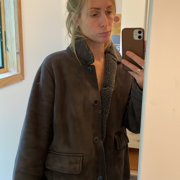 Brown Vintage Lands End Sherpa Suede Jacket - Picture 8 of 10